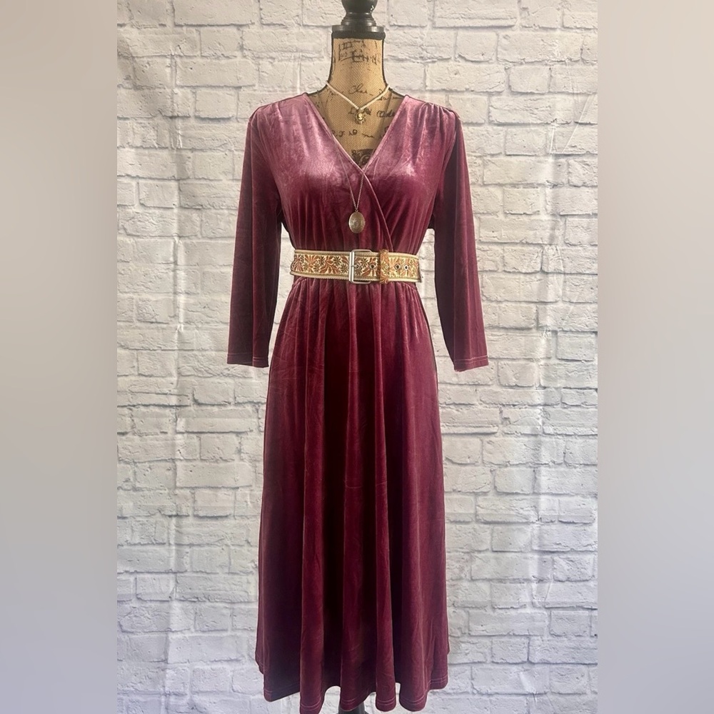 Piper & Scoot Velvet Dress Fall Faux Wrap Vintage Romantic Whimsigoth Victorian - Picture 5 of 7